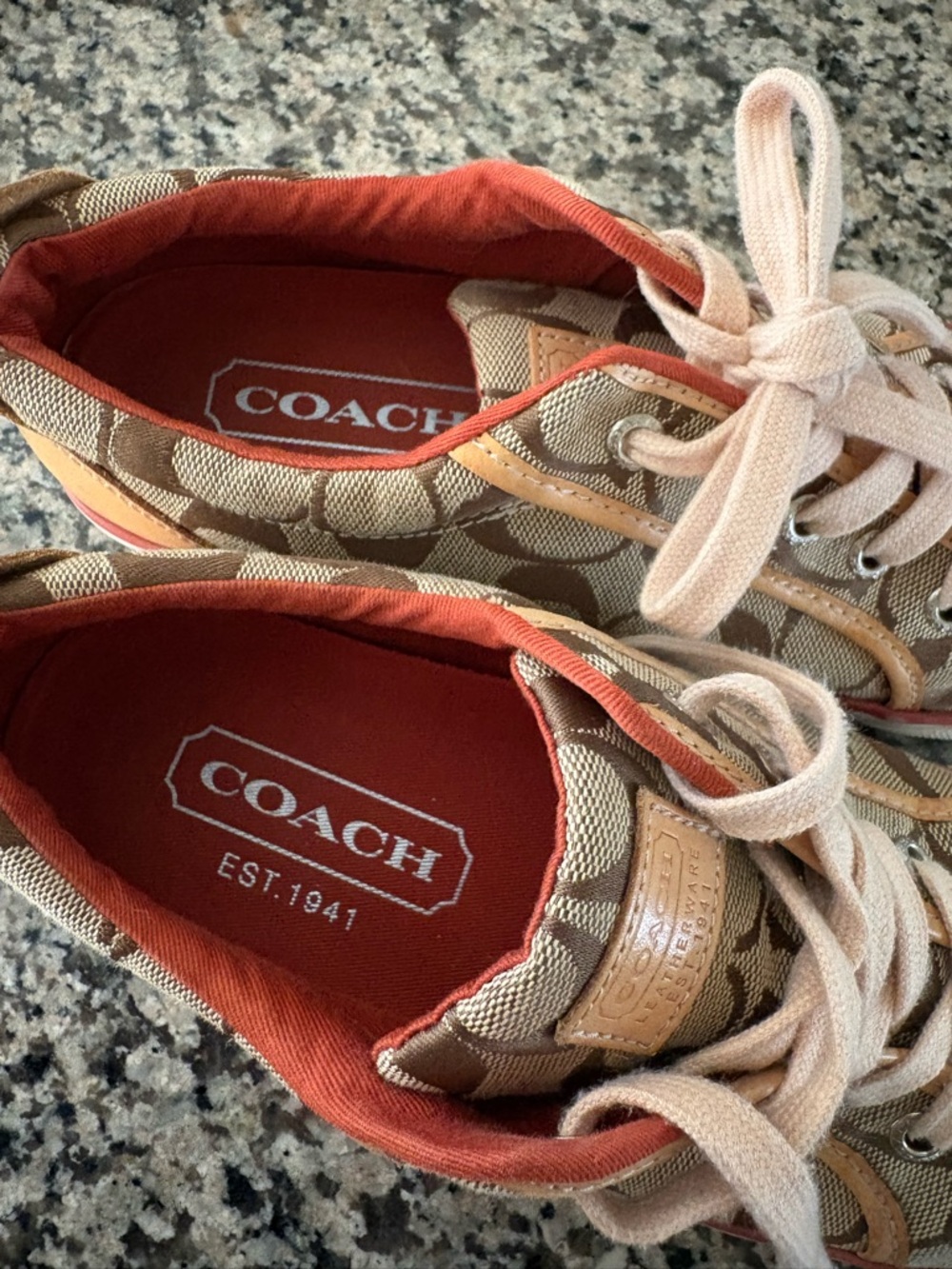 COACH Barrett Logo Print Comfort Sneakers Brown Beige Leather Fabric Women's 8M - Picture 5 of 7